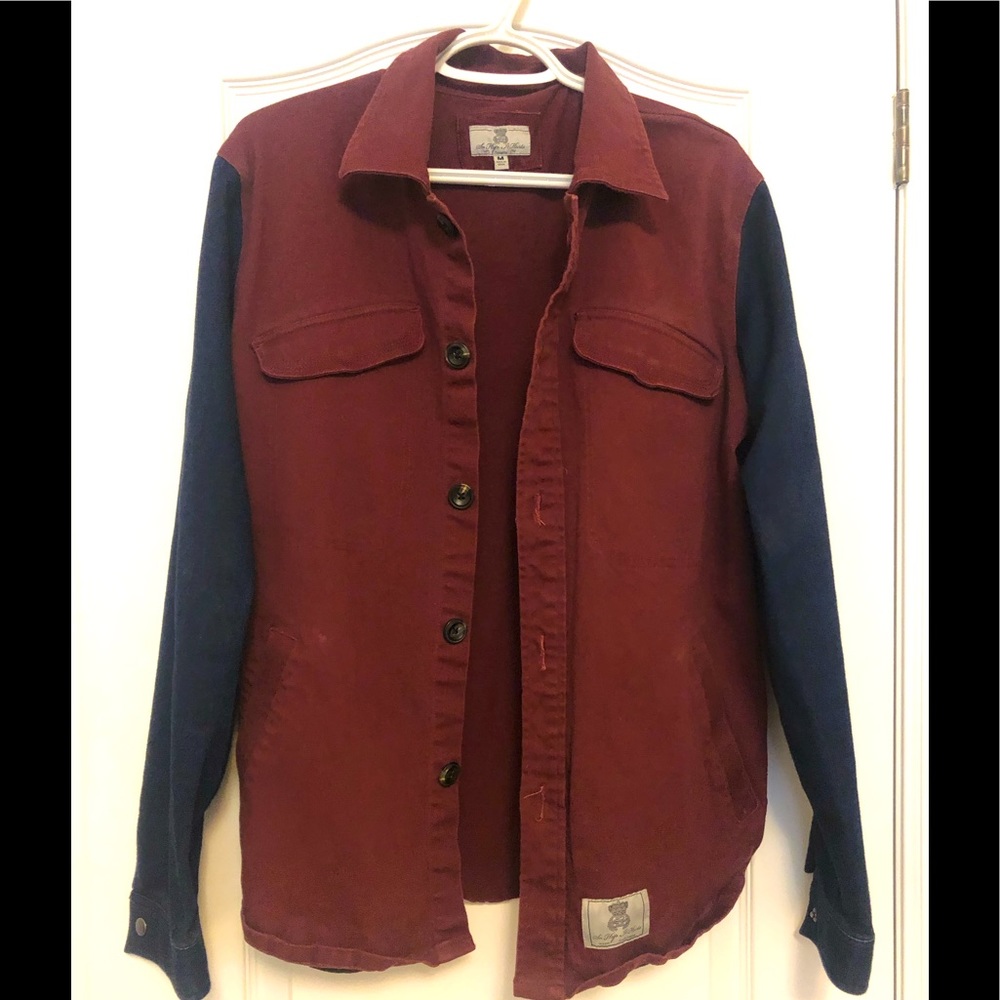 Maroon/navy  shirt/shacket, 70 cotton, good stretch, M